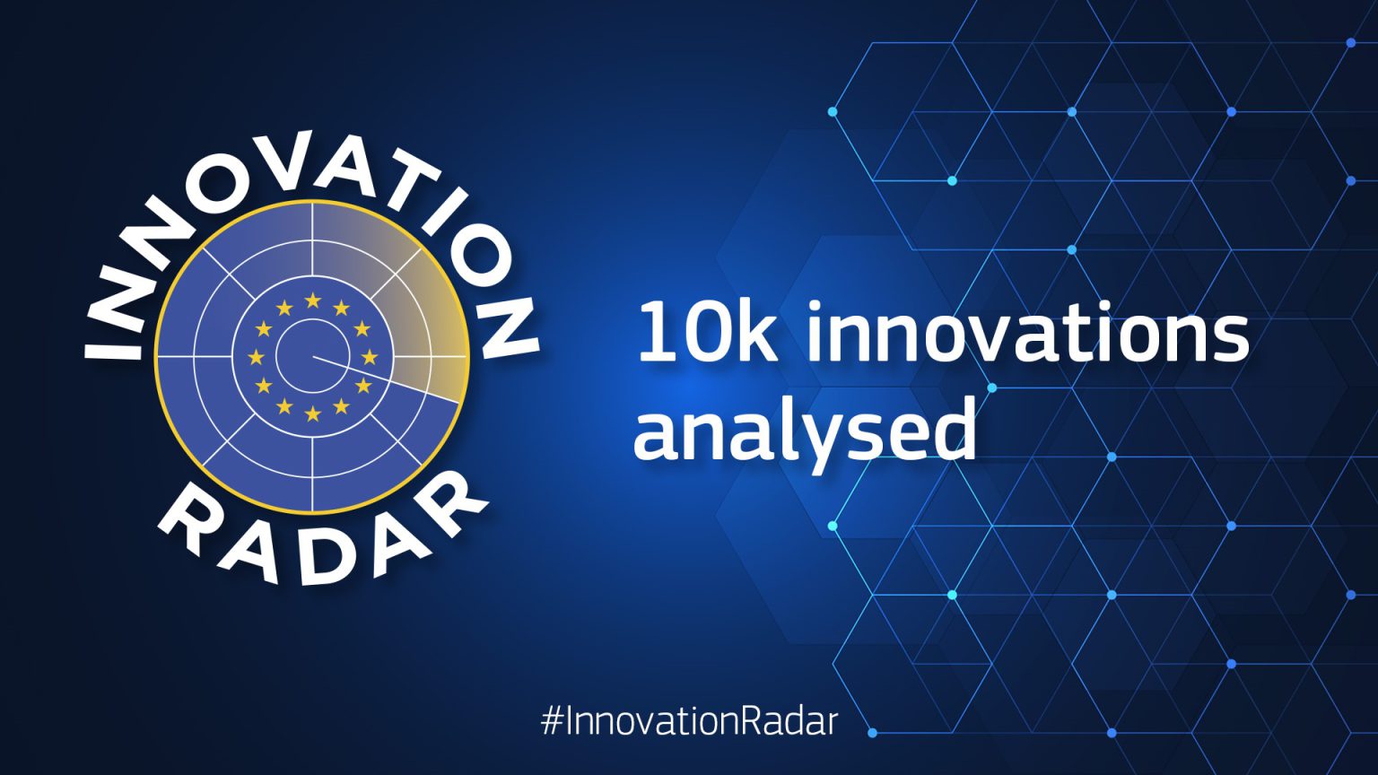 Na granatowym tle logo Innovation Radar i napis: 10k innovations analysed